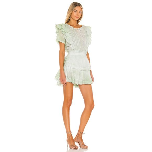 LoveShackFancy Natasha Mini Dress in Green Moss Women's Size L - Picture 1 of 5